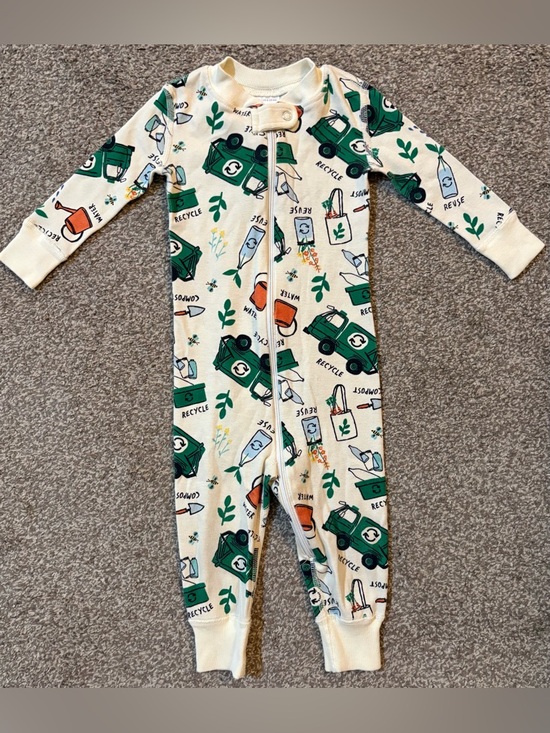 Hanna Andersson Other - HTF Organic Print Kids One-Piece Zipper Pajamas - Green Recycle Motif
